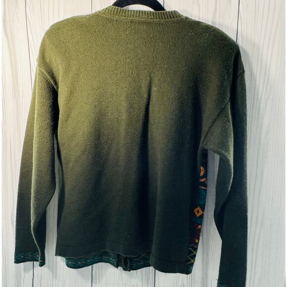 VTG Norton McNaughton Olive Green Mixed Print Knit Cardigan Sweater USA Small - Picture 2 of 9